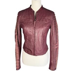 Bano Eemee Plum Leather Biker Jacket Size 4
